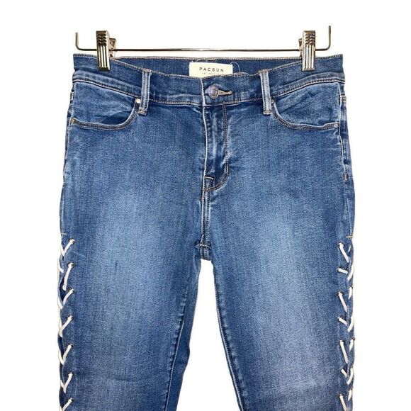 PACSUN High Rise Ankle Side Blue Lace Up Jegging Size 25 - Picture 4 of 12